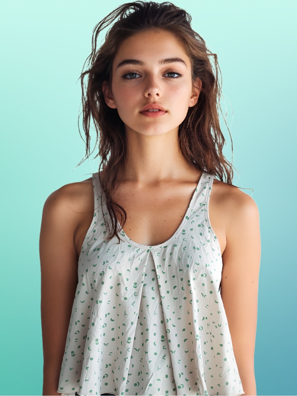 Gabriella Rocha Green Crescent Moon Polka Dot Tank Top - Small